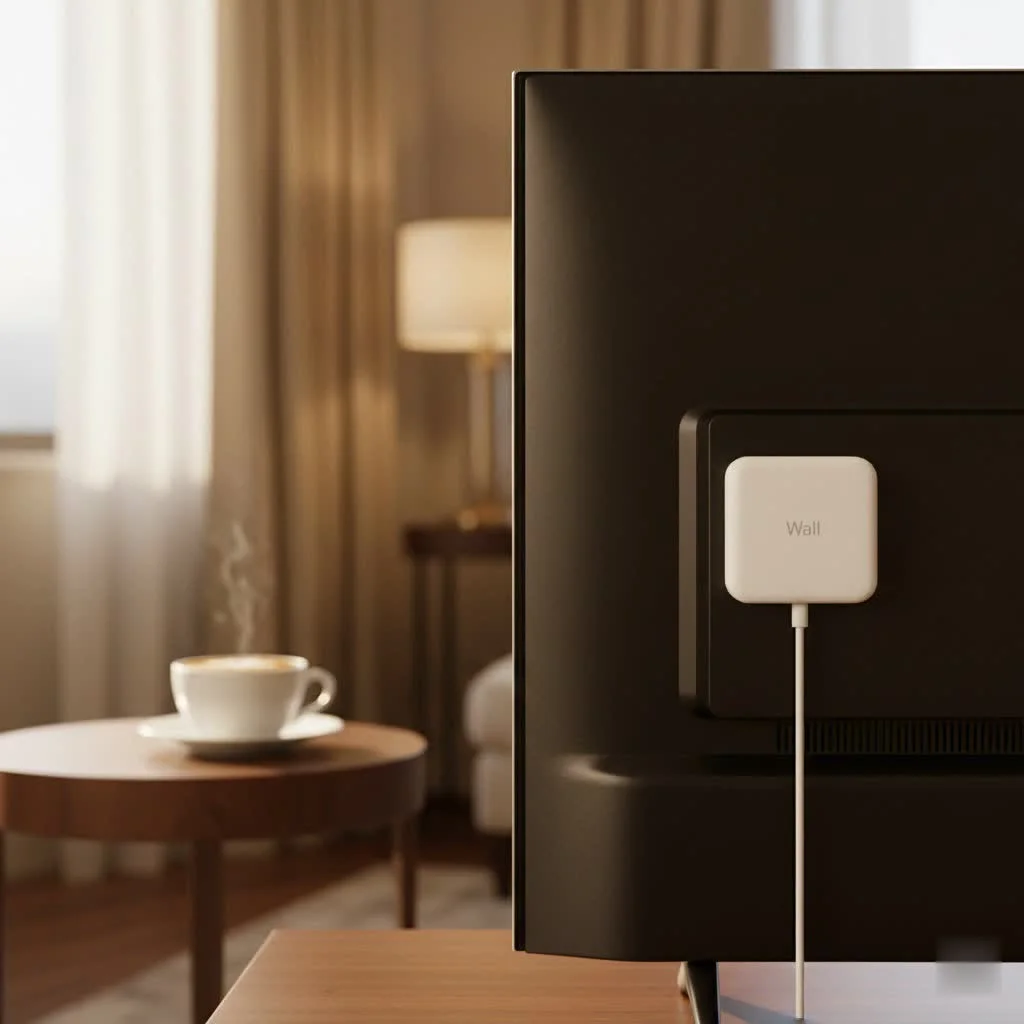 Compact GaN wall charger next to a smartphone