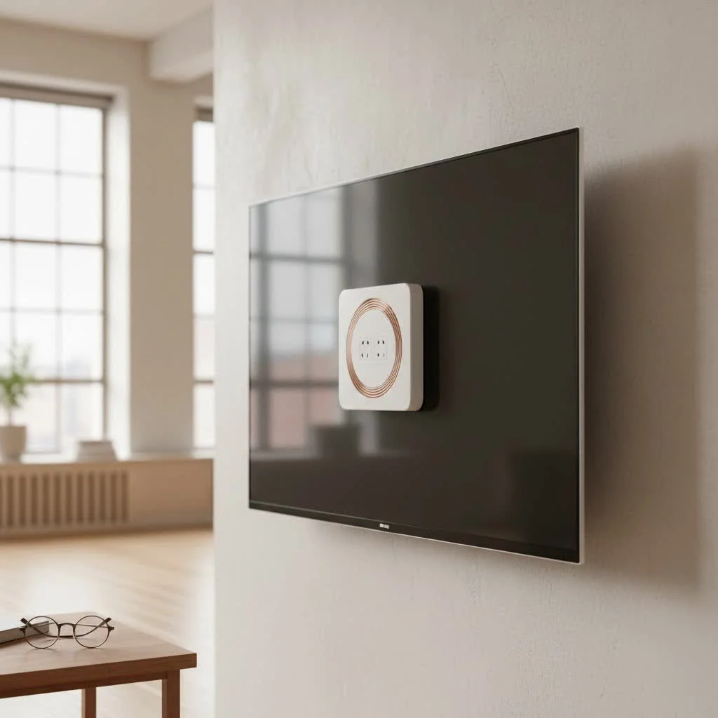 Sleek wall-mounted wireless charger blending into a modern home interior