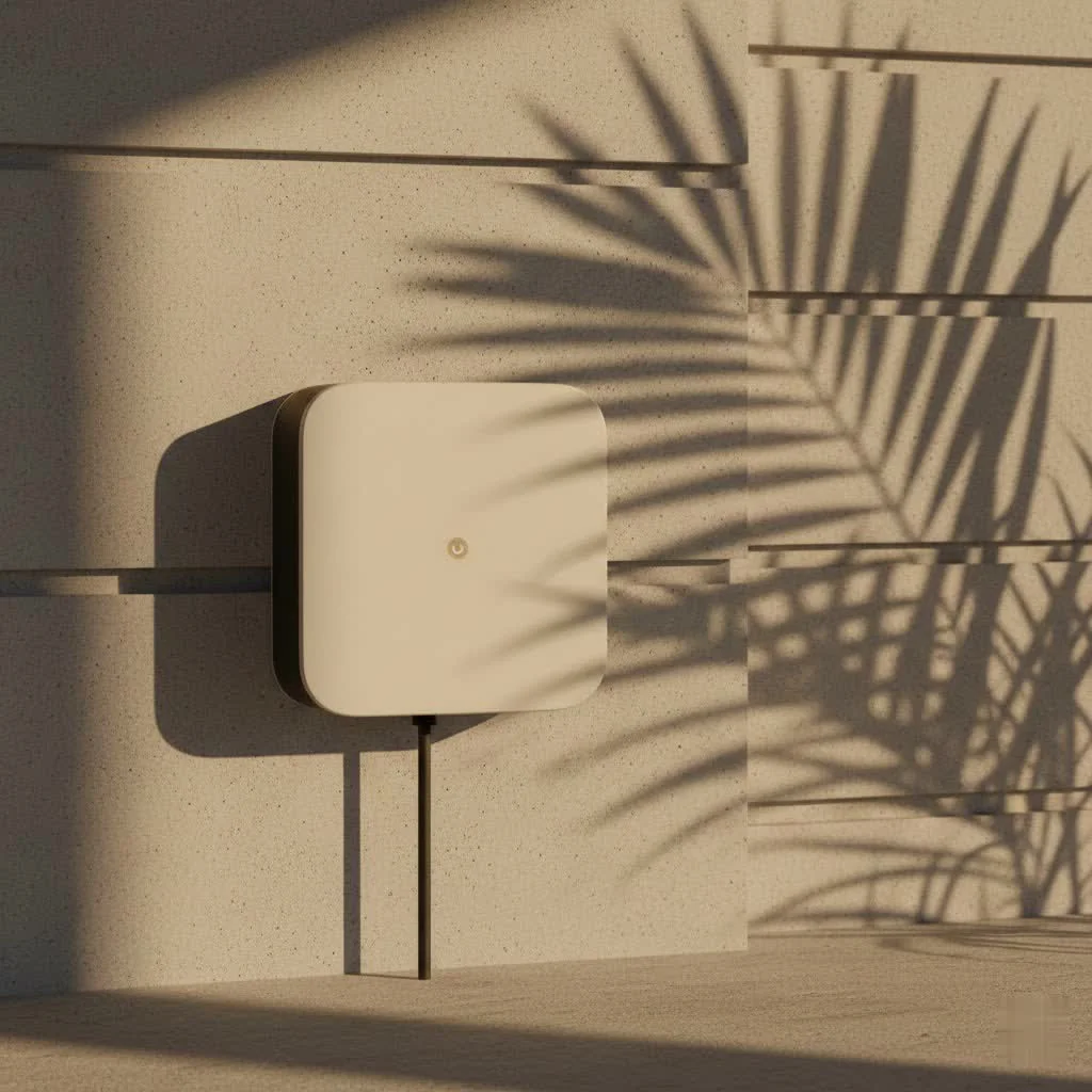 Close-up of a modern white wall plug for phone charger with multiple USB-C ports