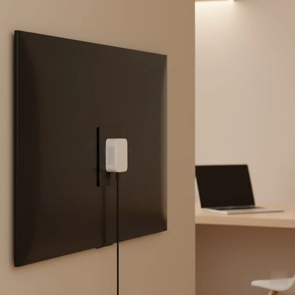 Slim white flat USB wall charger plugged into an outlet